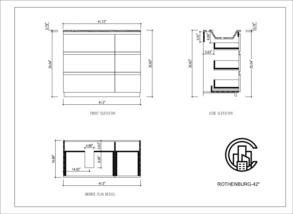 Rothenburg Freestanding Vanity, Charcoal, 42"