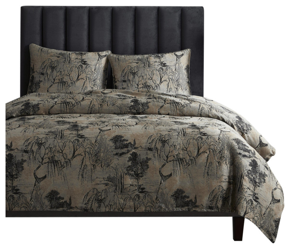 Pastoral Jacquard Comforter Set, 3 Piece, Champagne, Queen
