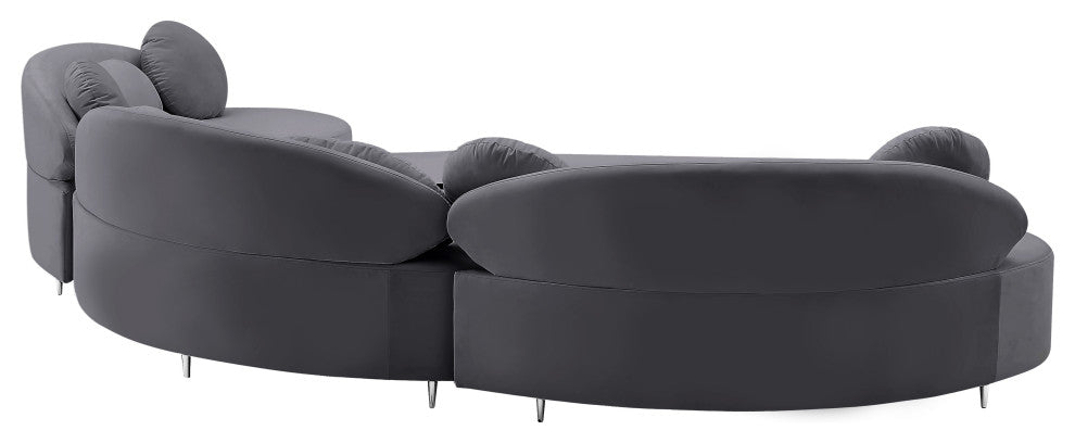 Vivacious Velvet Upholstered 3-Piece Sectional, Gray