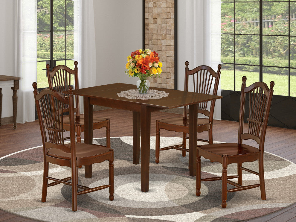 Dining Set 5 Pcs- 4 Chairs, Wood Table, Mahogany Finish Hardwood Frame.
