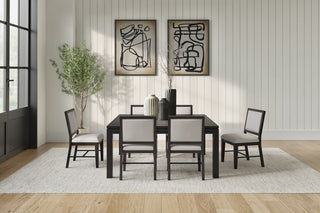 Modern Wood Rectangular Extension Kitchen Dining Table and 6-Chairs, Black