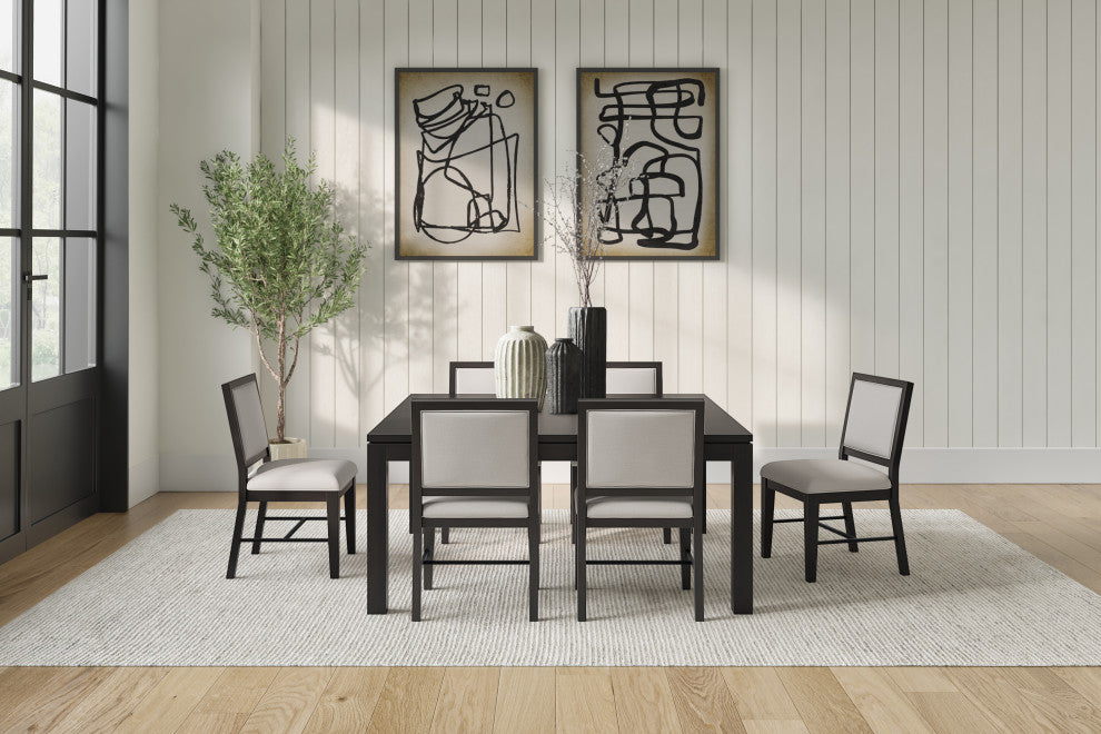 Modern Wood Rectangular Extension Kitchen Dining Table and 6-Chairs, Black