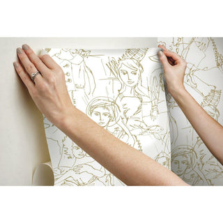 Gold & White Vogue Sketches Peel & Stick Wallpaper
