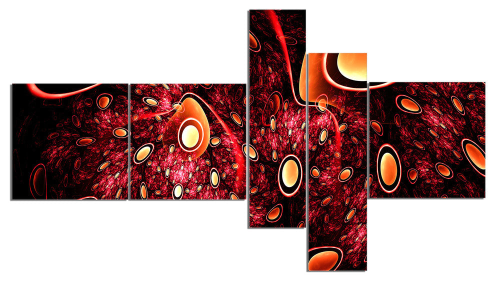 Red 3D Surreal Abstract Design, Abstract Canvas Art Print, 60"x32", 5 panels