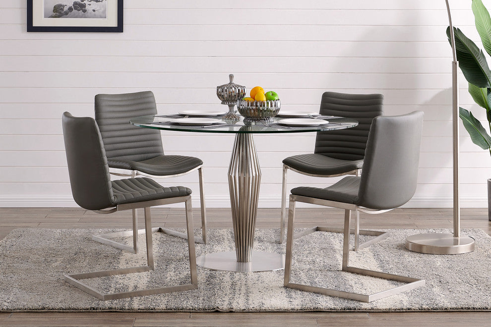 April Gray Faux Leather and Stainless Steel Dining Chairs Set of 2