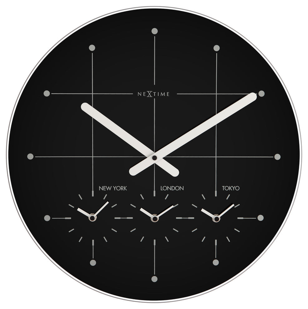 Big City Wall Clock, Round, Glass,  Black, Battery Operated