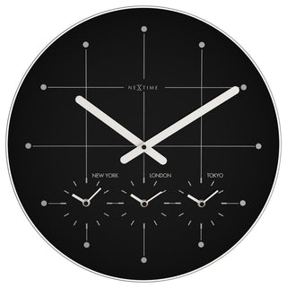 Big City Wall Clock, Round, Glass,  Black, Battery Operated