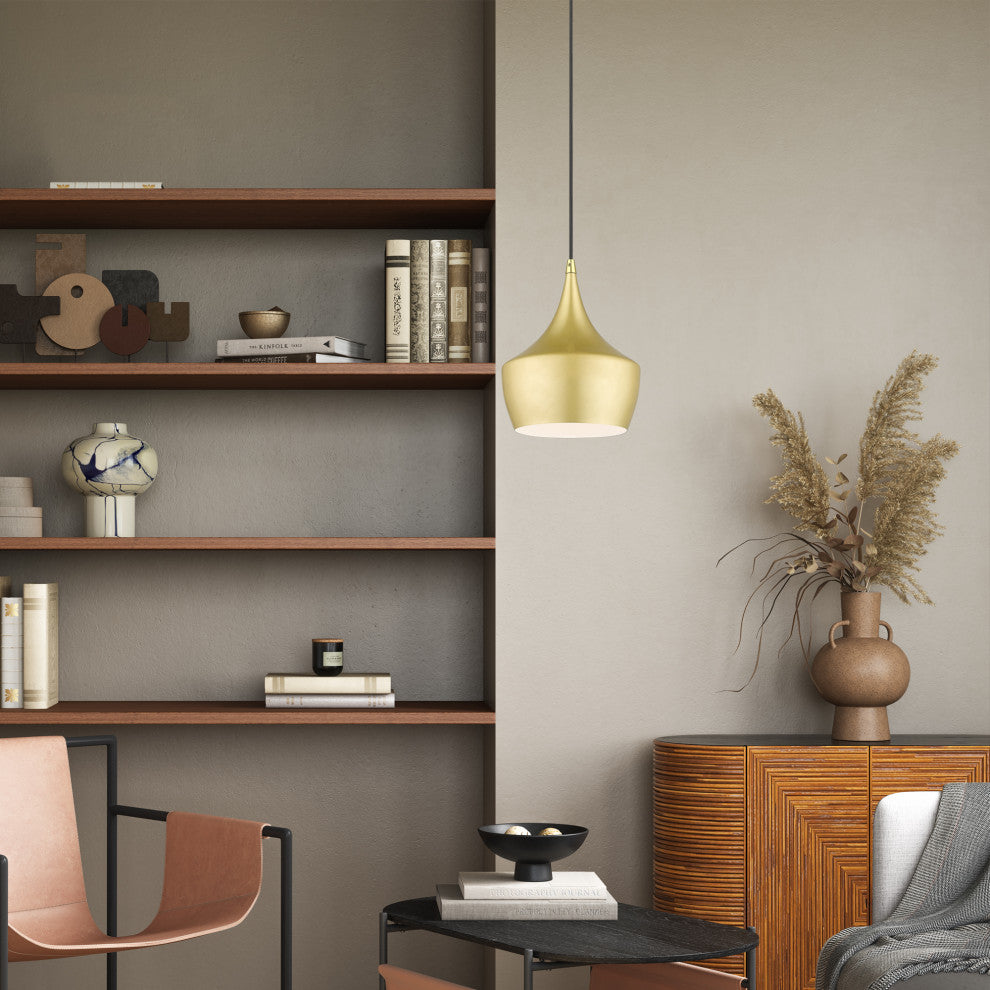 Waldorf 1-Light Soft Gold Pendant, Polished Brass Accents