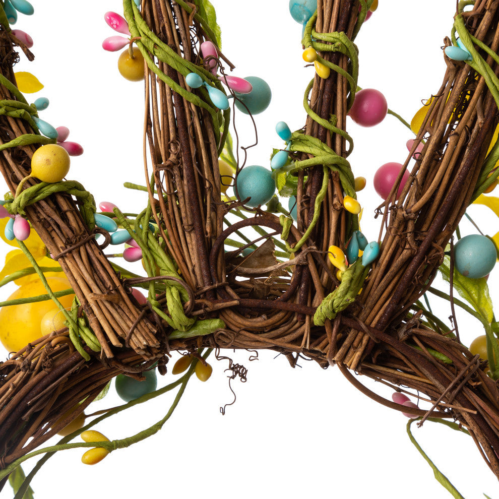 24.5"H Easter Bunny Shaped Wreath With Eggs and Satin Ribbon Bow