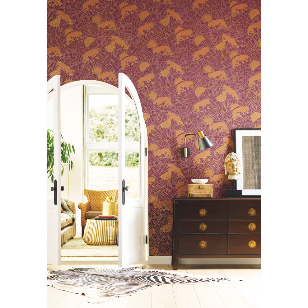 Tibetan Tigers Wallpaper, Red, Orange, Gold