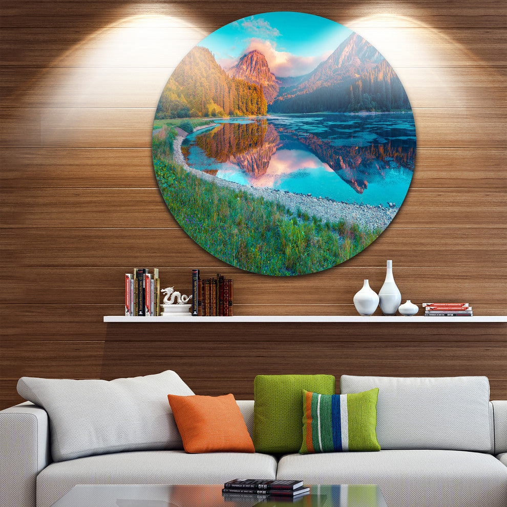 Beautiful Swiss Lake Obersee, Landscape Photo Round Metal Wall Art, 11"