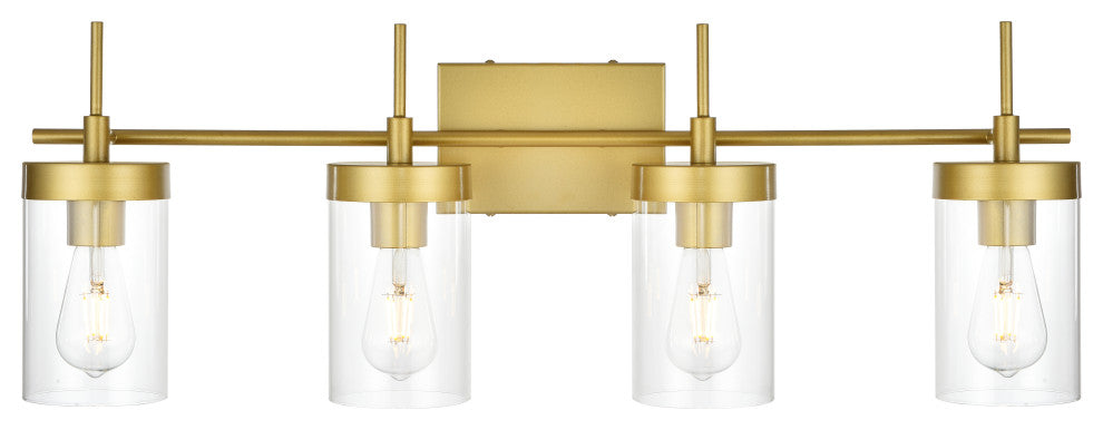 4 Light Brass And Clear Bath Sconce