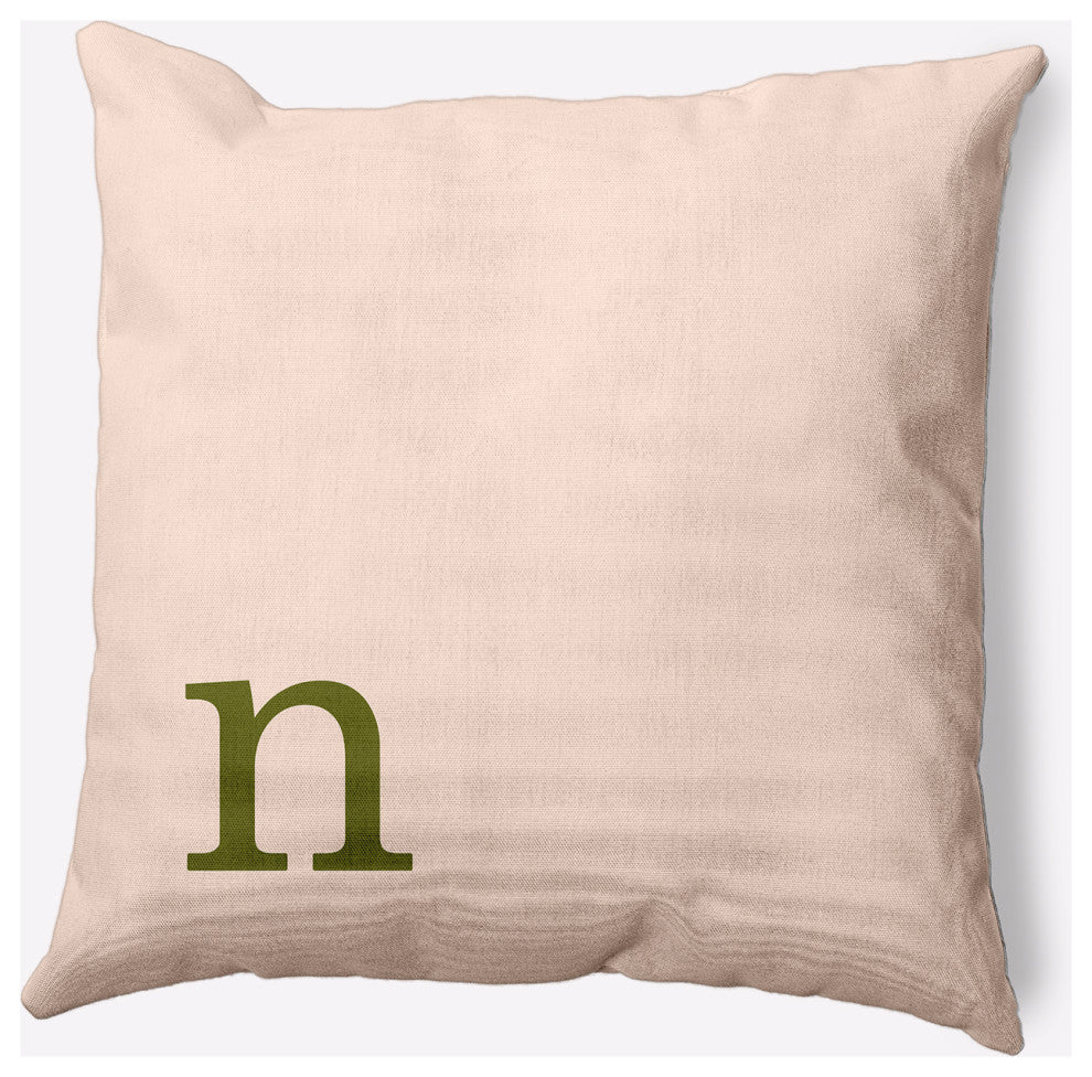 18" x 18" Modern Monogram Indoor/Outdoor Polyester Throw Pillow, Olive