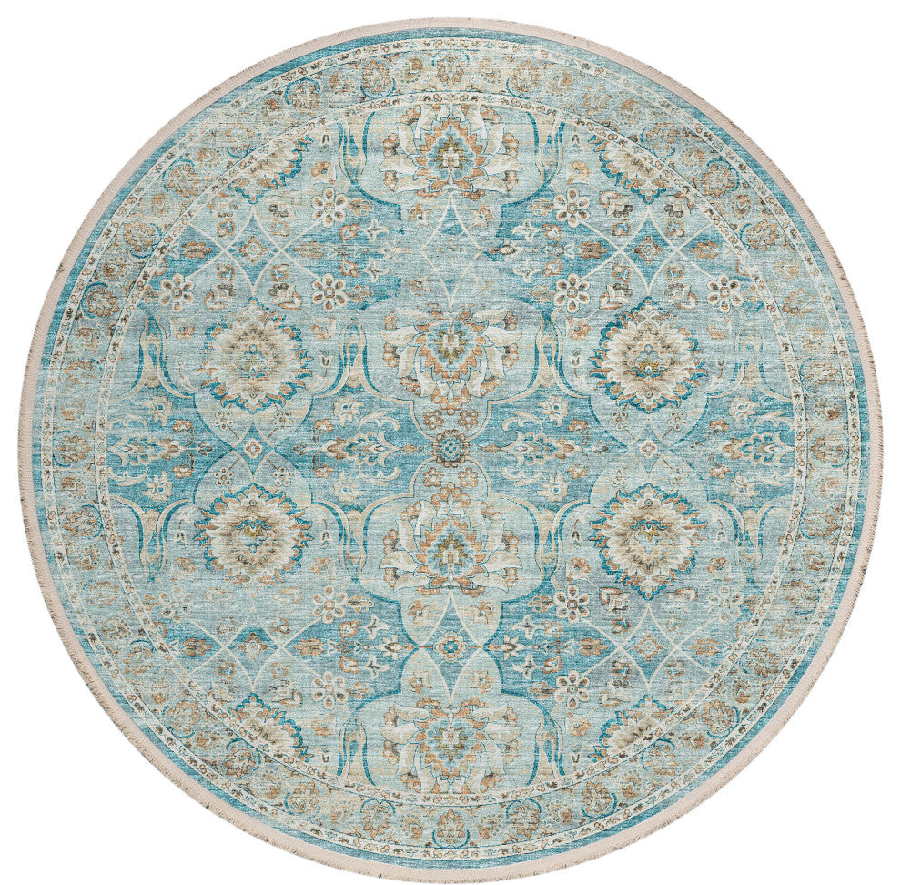 Indoor/Outdoor Marbella MB5 Mediterranean Machine Washable 8' x 8' Round Rug