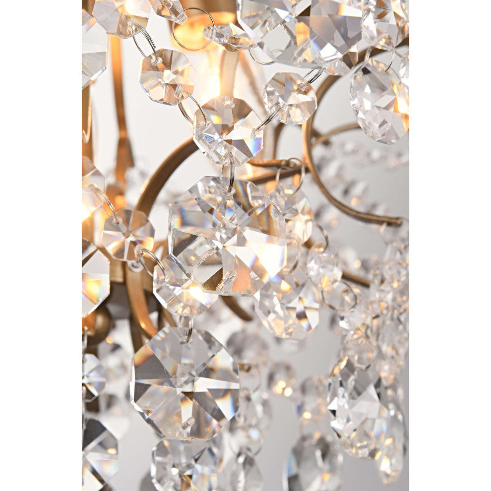 Belle Indoor 3-light Crystal Flush Mount, Brushed Brass Finish