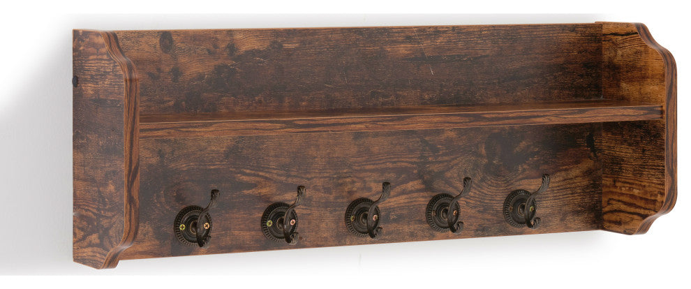 Danya B. Entryway Floating Utility Wall Shelf with Hooks "“ Wall Mounted, Pine