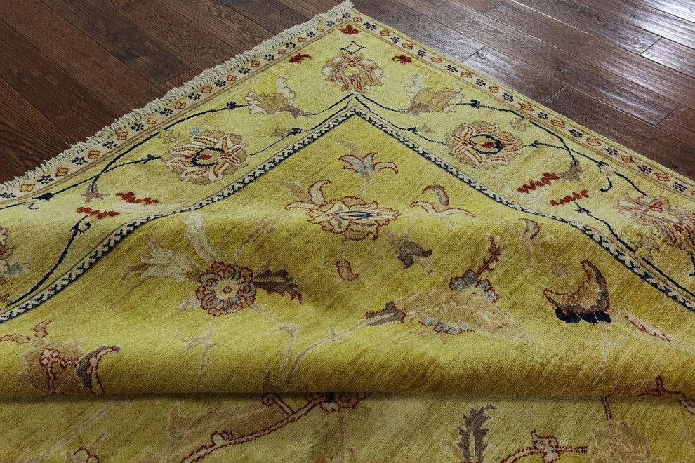 Golden Wash Signed Peshawari Chobi Hand-Knotted Wool Rug, 8'x10'