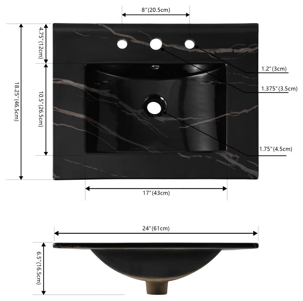 Ancillary 3-Hole Contemporary Rectangular Ceramic Single Sink Basin Vanity Top