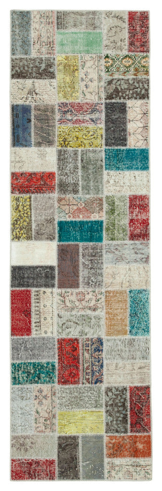 Rug N Carpet - Hand-Knotted Anatolian 2' 10" x 9' 7" Small Patchwork Runner Rug