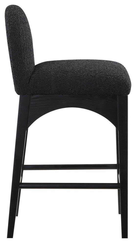 Waldorf Chenille Upholstered Stool, Black, Chenille, Natural Finish, Black, Boucle Fabric, Black Finish