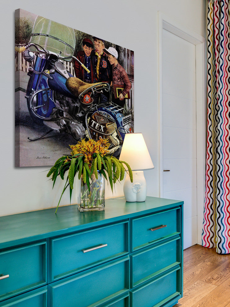 "Tex's Motorcycle" Painting Print on Canvas by Stevan Dohanos