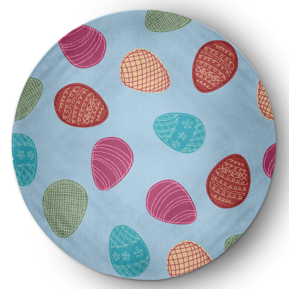 Egg Hunt Easter Chenille Rug, After Rain Blue, 5' Round