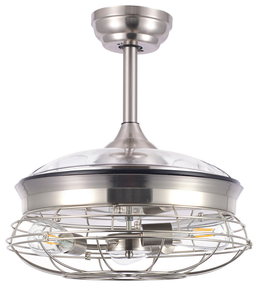 42" Vintage Industrial Ceiling Fan with Retractable Blades, Remote Control, Brushed Nickel