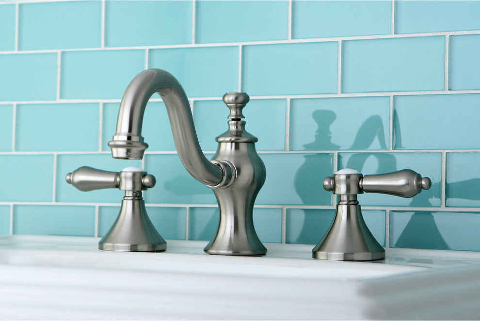 Widespread Bathroom Faucet, Brass Pop-Up, Brushed Nickel