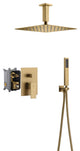CASAINC 10" Ceiling Mount Dual Rainfall Shower Head Shower System Kit, Brushed Gold