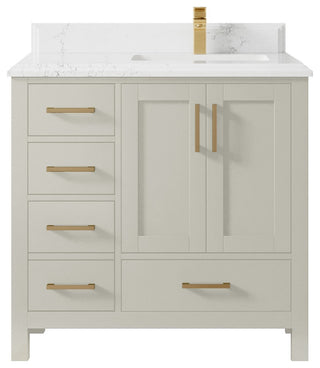 Malibu 36" Right Offset Bath Vanity in Fine Grain 1.5" Empira Quartz
