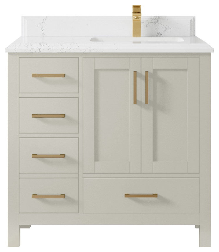 Malibu 36" Right Offset Bath Vanity in Fine Grain 1.5" Empira Quartz