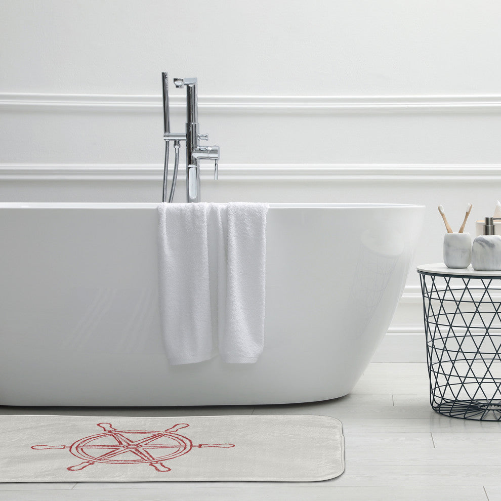 34" x 21" Large Ship Wheel Bathmat, Ligonberry Red