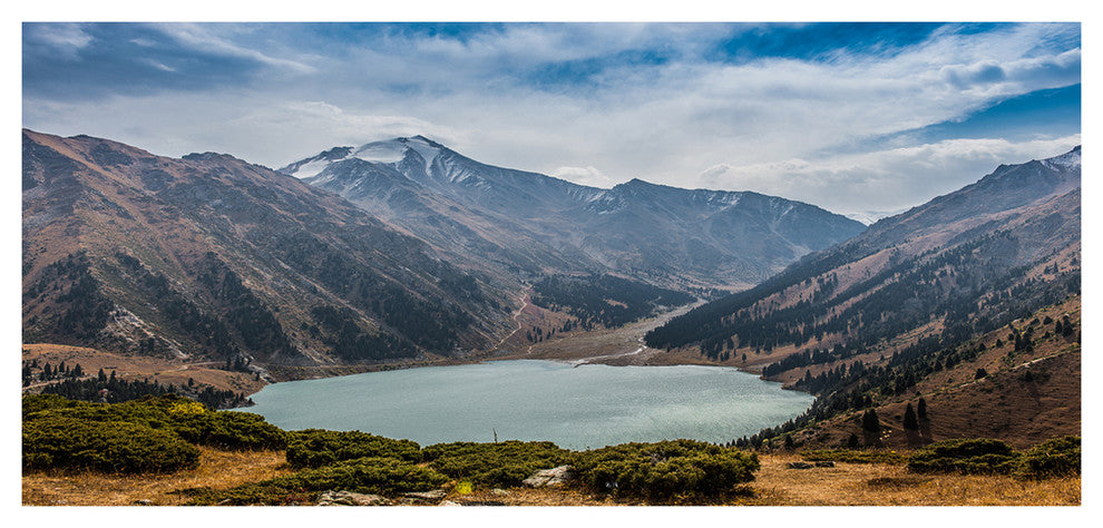 Mountain Lake under Blue Sky, Landscape Canvas Art Print, 60"x28"