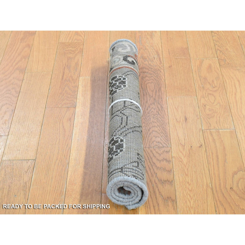 Brown Zero Pile Khotan and Samarkand Design Hand Knotted Mat Rug, 2'1"x2'2"
