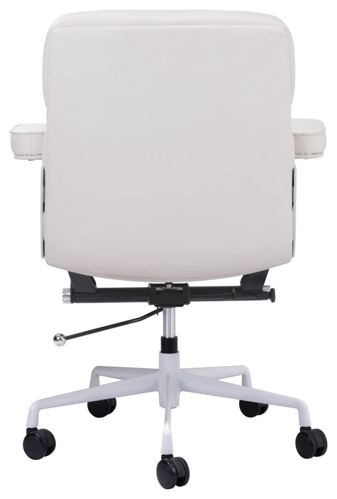Computer Chair, Faux Vinyl Leather, Steel, White, Mid Century Business Office