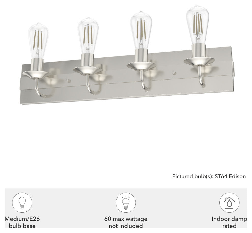 Perch Point Brushed Nickel 4 Light Vanity Wall Light