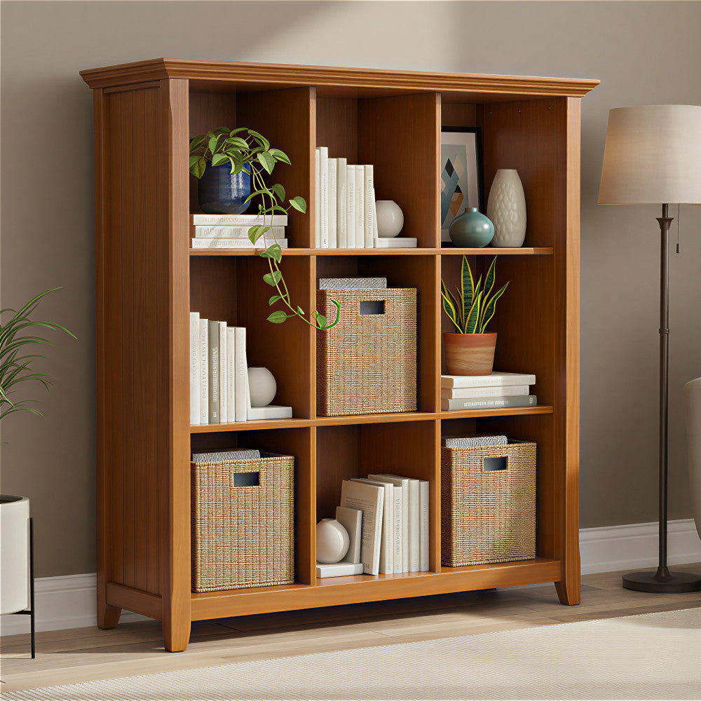 Acadian SOLID WOOD 9 Cube Bookcase and Storage Unit, Light Golden Brown
