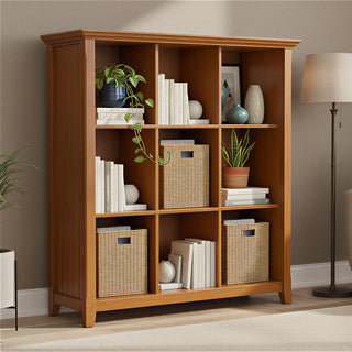 Acadian SOLID WOOD 9 Cube Bookcase and Storage Unit, Light Golden Brown