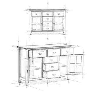 Artisan Solid Wood Sideboard Buffet, Dark Chestnut Brown