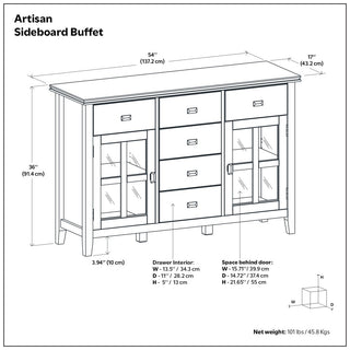 Artisan Solid Wood Sideboard Buffet, Dark Chestnut Brown