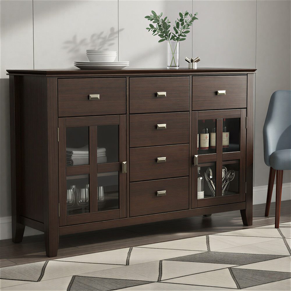 Artisan Solid Wood Sideboard Buffet, Dark Chestnut Brown