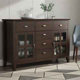 Artisan Solid Wood Sideboard Buffet, Dark Chestnut Brown