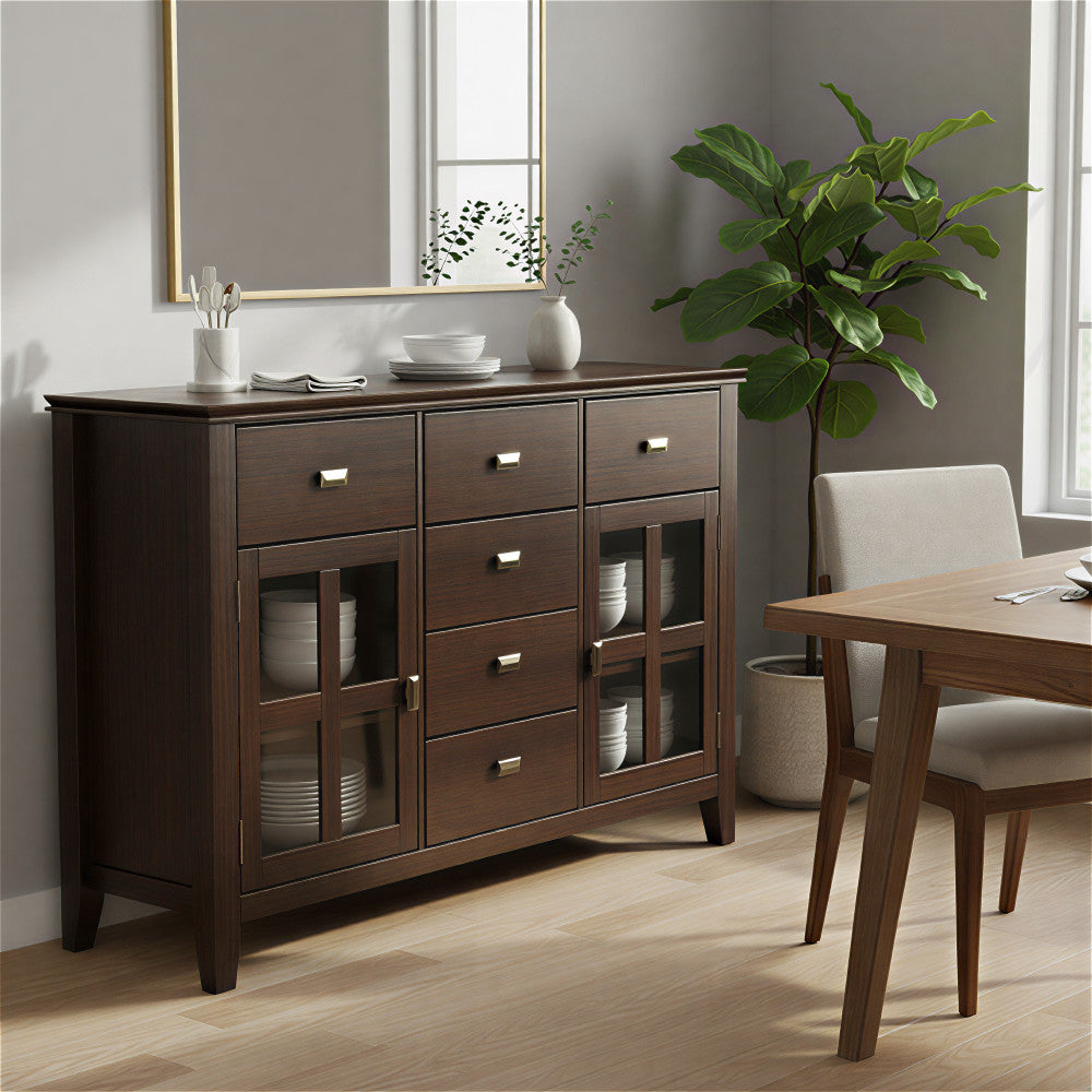 Artisan Solid Wood Sideboard Buffet, Dark Chestnut Brown