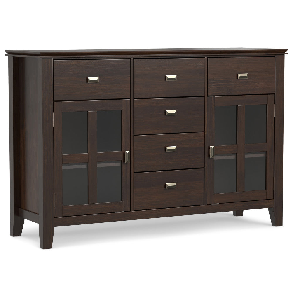 Artisan Solid Wood Sideboard Buffet, Dark Chestnut Brown