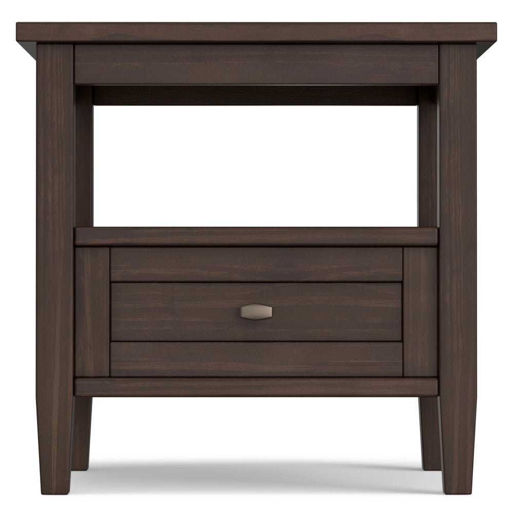 Warm Shaker Solid Wood 20" Rustic End Side Table, Warm Walnut Brown