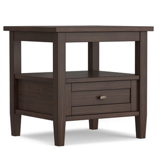Warm Shaker Solid Wood 20" Rustic End Side Table, Warm Walnut Brown