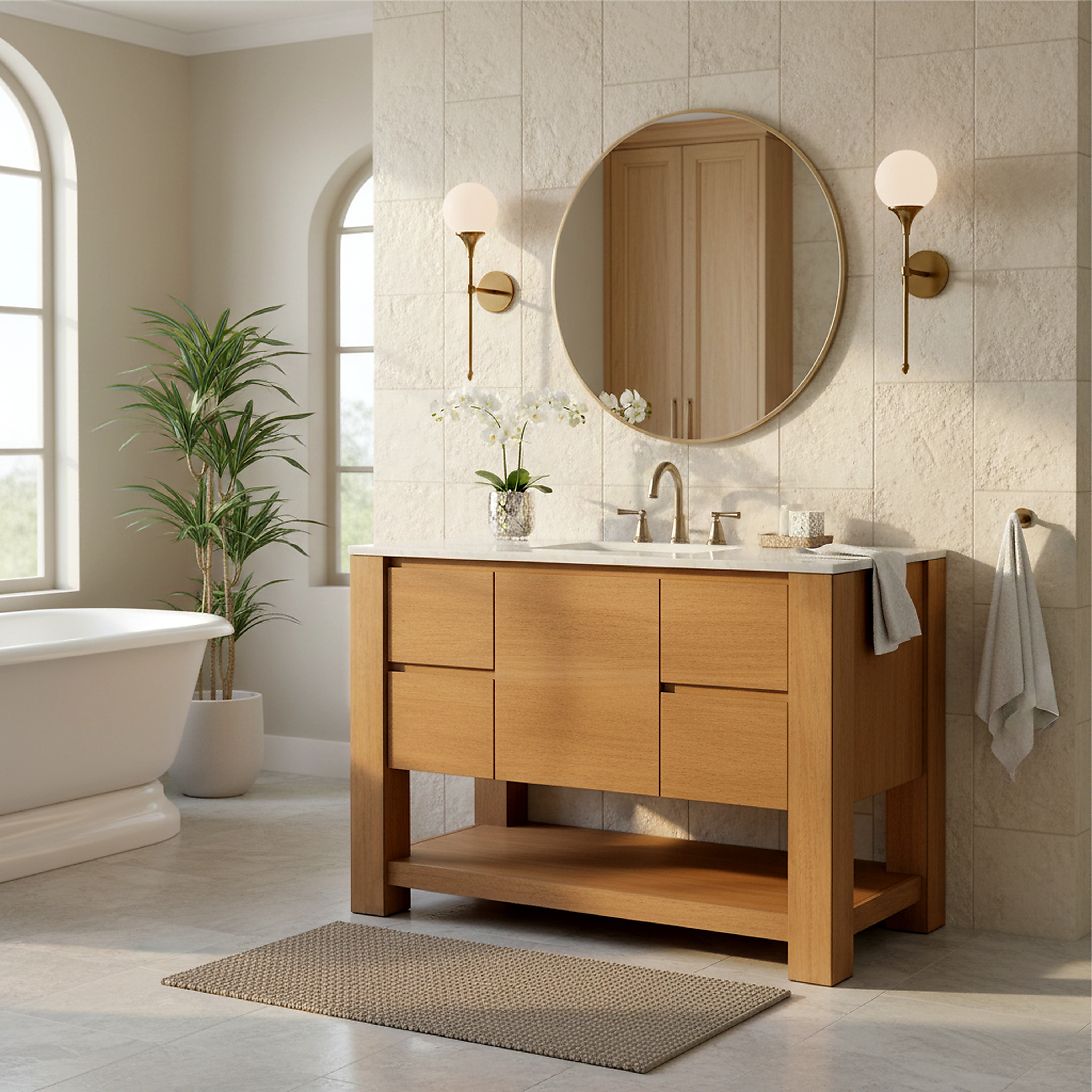 Safavieh Couture Bertino Vanity, Light Oak/White, 48In