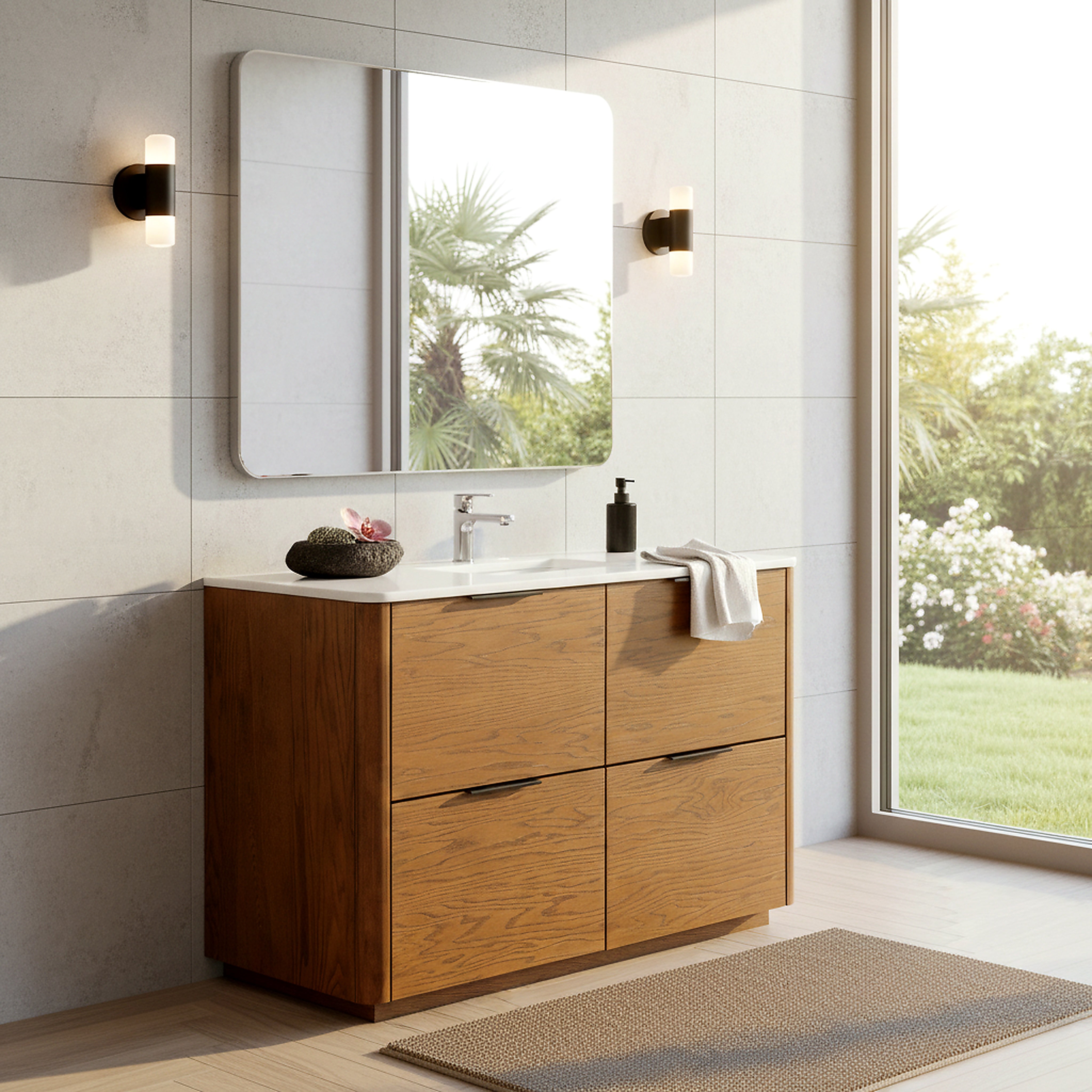 Safavieh Couture Gabrietta Vanity, Medium Oak/White, 48In