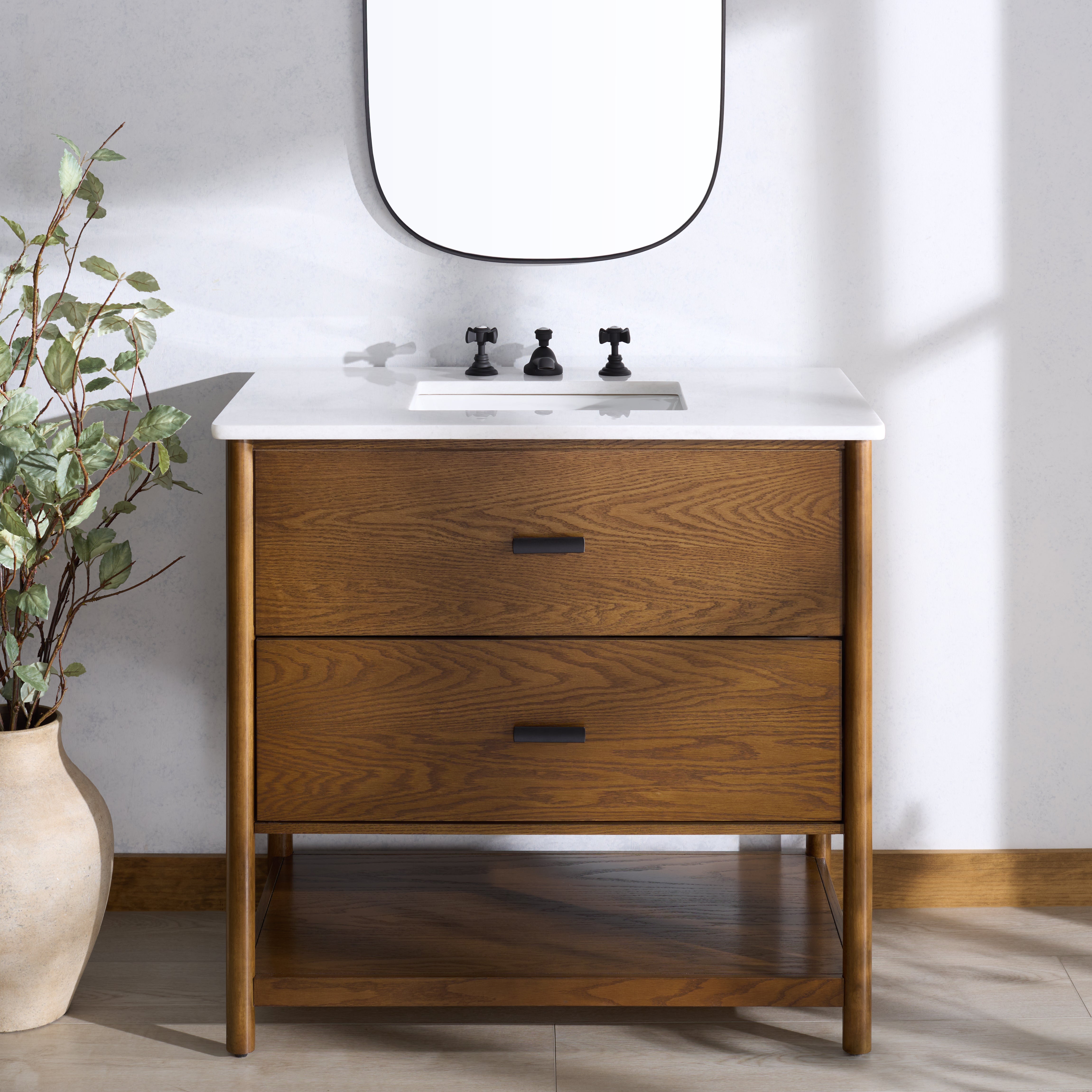 Safavieh Couture Jaylessa Vanity, Medium Oak/White, 36In