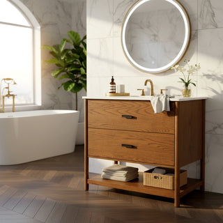 Safavieh Couture Jaylessa Vanity, Medium Oak/White, 36In